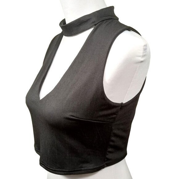 Black cut out choker neck crop top w/ full Zip Back Small Statement Making Sexy - Picture 4 of 8